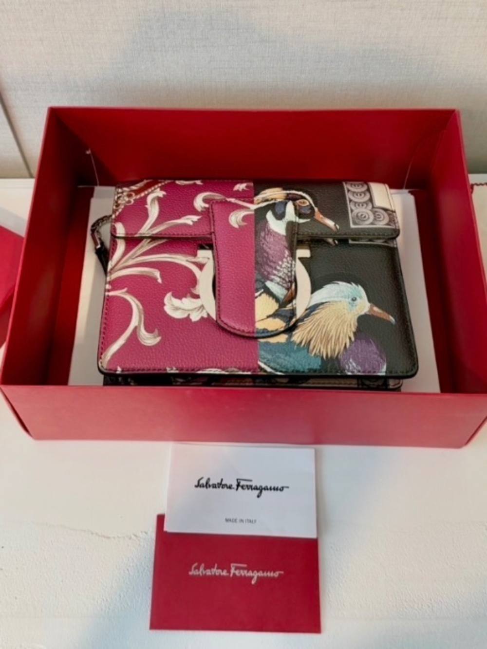 Salvatore Ferragamo Foulard Print Leather Chain Crossbody Bag